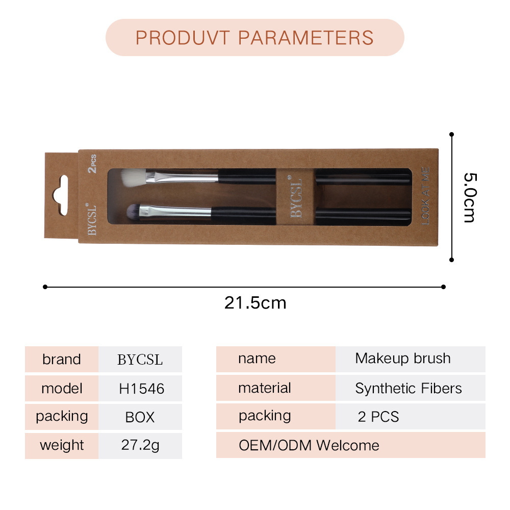 Caja de papel kraft-2 brochas de maquillaje para ojos con mango de madera negra