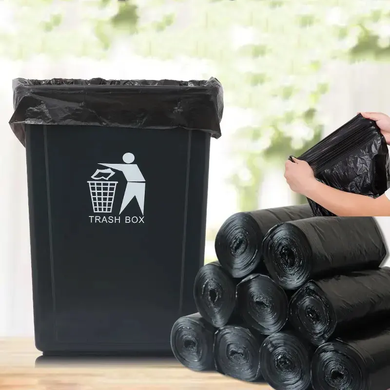 Toptan büyük Ldpe plastik siyah çöp torbası 13 galon yüklenici çöp çöp rulo torba ev için