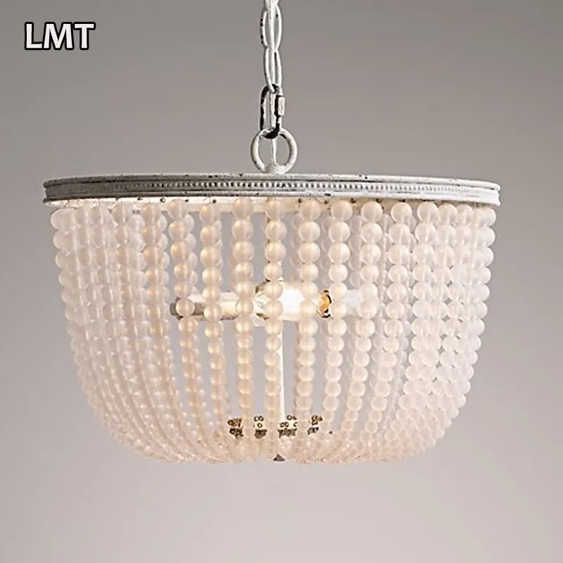 Lustre em estilo francês, domo, forma de miçangas, pingente de luz, loft, quarto retrô, branco, vintage