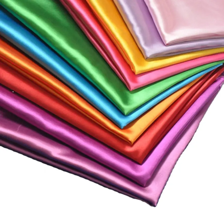 Toptan boyalı çeşitli renkler ucuz % 100% Polyester saten kumaş parlak saten düğün dekorasyon için pijama stok lot