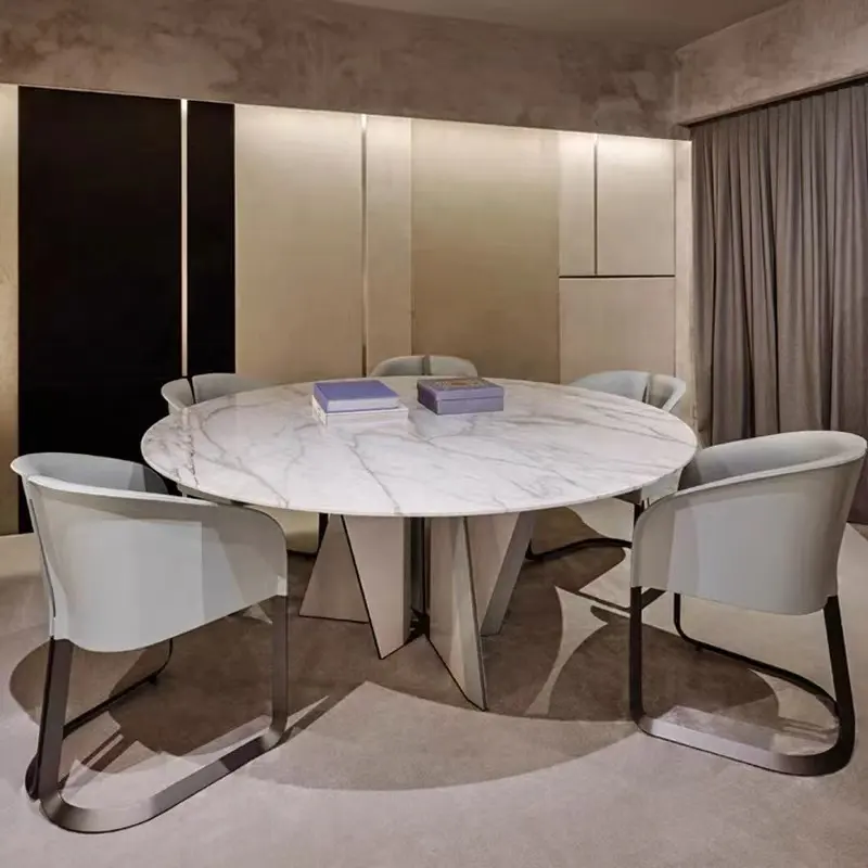 Современный круглый белый обеденный стол с консолью, современный круглый обеденный стол из белого мрамора