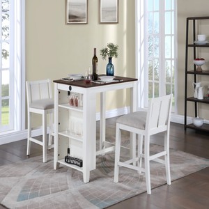 Graham 36&quot; 3-Piece White Finish Small Space <strong>Counter</strong> <strong>Height</strong> Dining <strong>Table</strong> with Shelves and 2 Chairs - Product Image 1