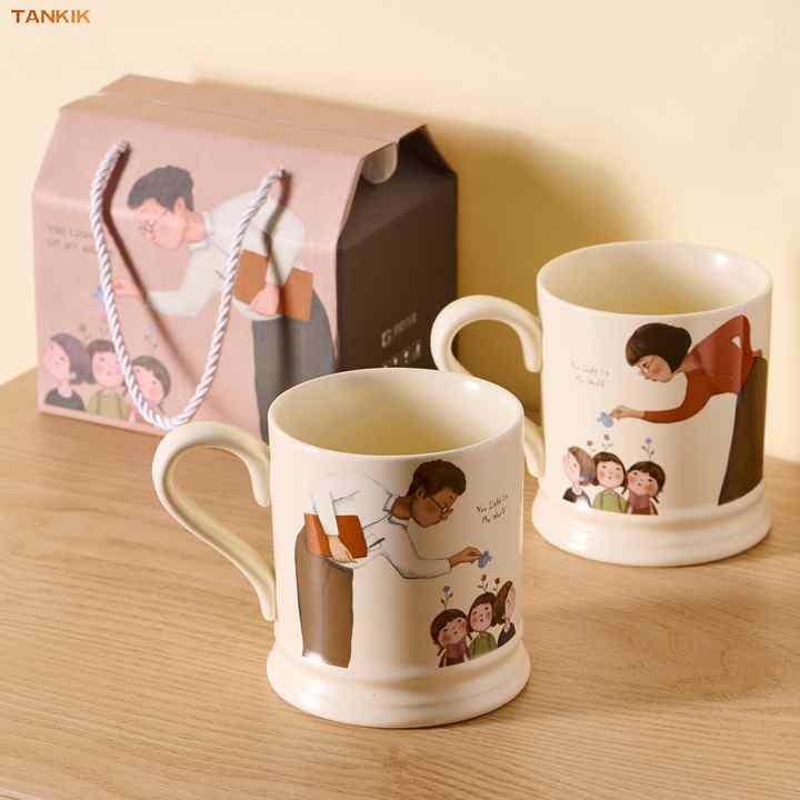 Wholesale Cartoon Cute May June Father's Day Mother's Day Teacher's Day Gift Cup Ceramic Gift Mug Porcelain Cups With Gift Box