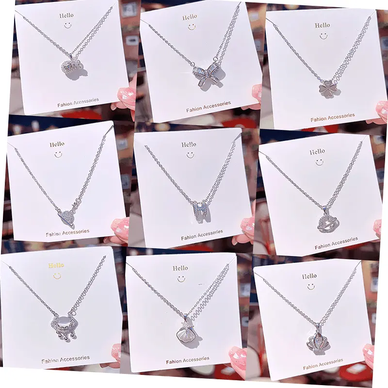 MARONEW Wholesale Custom Fashion Letter heart zircon plated Stainless Steel chain Copper brass Jewelry Women Pendant Necklace