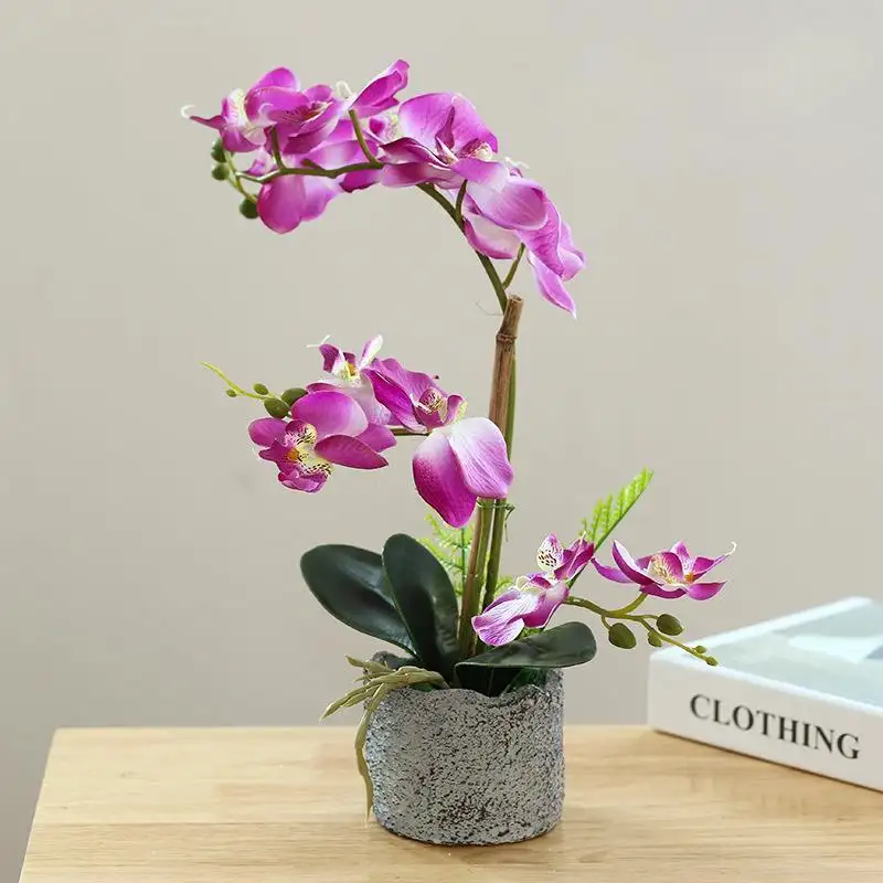Fleurs d'orchidées artificielles en soie, petites orchidées en pot pour la décoration intérieure, vente en gros, 6 pièces