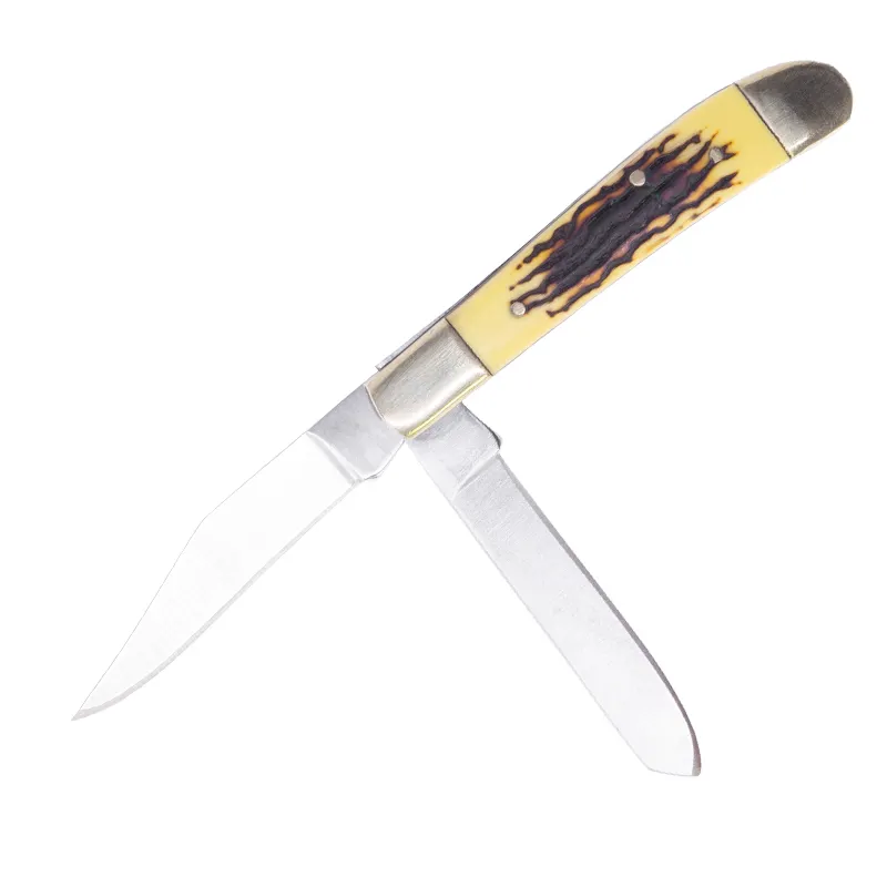 High Grade Tamanho Grande Trapper Knife 2 Blade Hunting Folding Pocket Knife Com POM Handle Latão Bolster