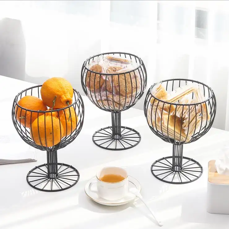 Cesta de vidro forjado em forma de vinho, cesto criativo simples para mesa de frutas