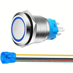 22MM Metal IP65 Zelfvergrendelende/Reset Knop met LED-ringverlichting, 5 voet, grensoverschrijdend - Product Image 1