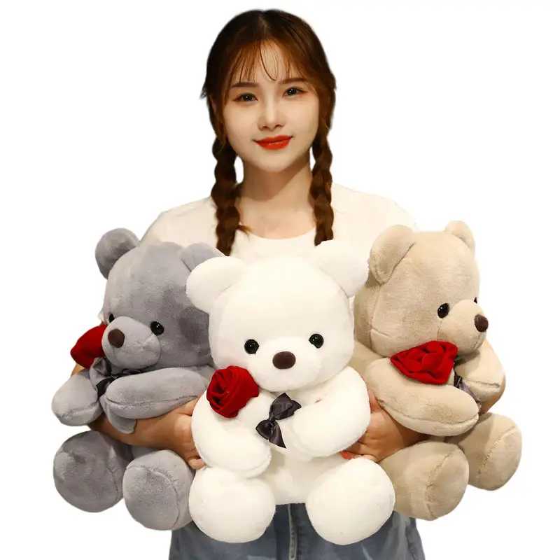 Mainan boneka beruang Teddy, kustom Hari Ibu hadiah Hari Valentine dengan pita mawar besar