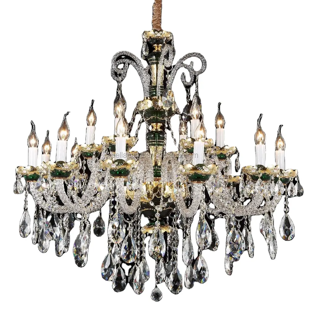 Viola Wrought Iron Crystal Dressing Room Chandelier ,Gold + Green