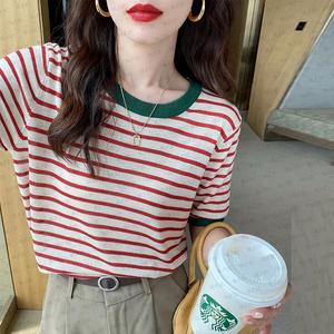 3643 Official Picture Ice Silk Knitwear Short Sleeve Women's T-shirt 2024 New Summer Ins Loose Korean Version of the Trend Overs