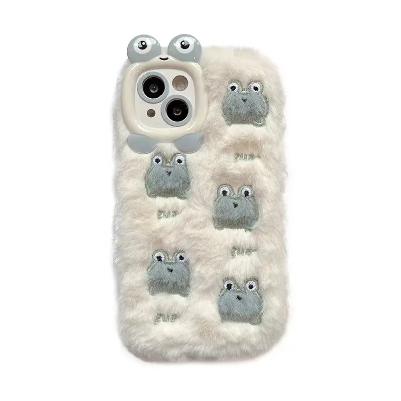ファッションカエル動物高級毛皮電話ケースiPhone用15 13 12 11ソフトシリコンバックカバー