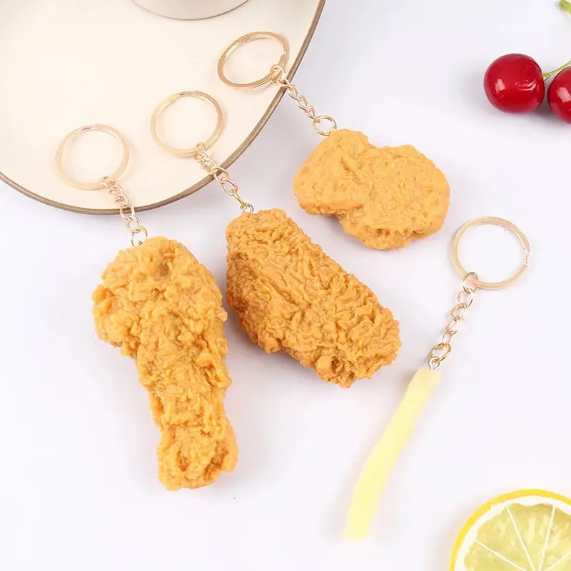 시뮬레이션 프라이드 치킨 키 체인 식품 모델 재미 프라이드 치킨 날개 키 체인 가방 장식품 도매