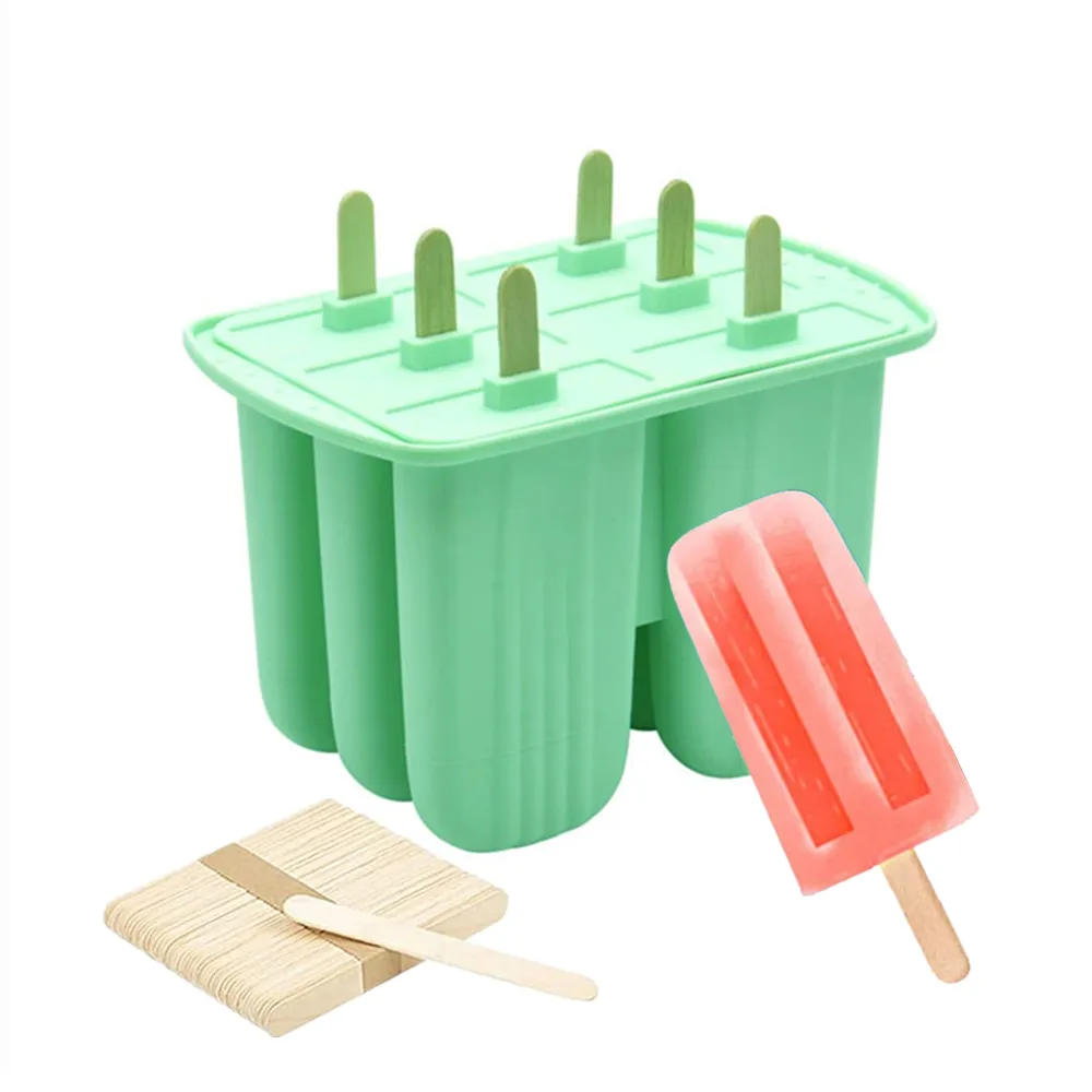 Moldes de paletas de silicona de 6 cavidades Homemake, molde reutilizable para helados, moldes de silicona para paletas de hielo de grado alimenticio con palo de madera