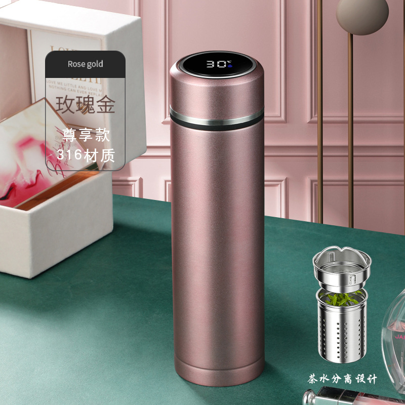 Double-sided steel tea/water separator thermos, rose gold 500ml