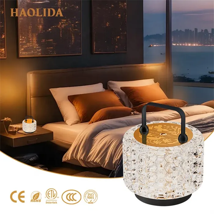 Hld Fabriek Prijs Nacht Draadloze Tafellampen Oplaadbare Traploos Dimbaar 1.5 Met Kristallen Nachtkastje Lamp