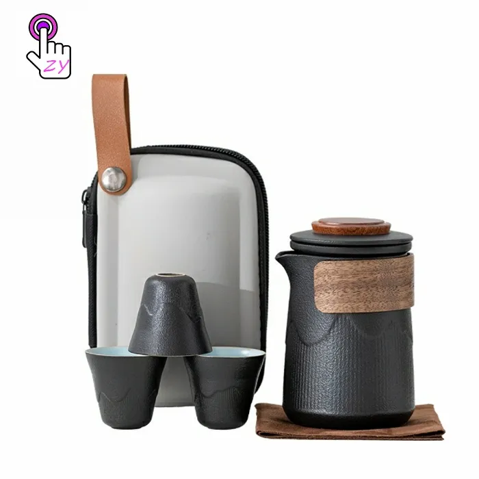 Custom Logo Portable Eco-Friendly Ceramic Travel Tea Cup Bulk Teapot Set Handmade Drinkware for Coffee Tea On-The-Go Use