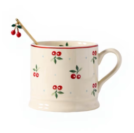 Tasse à café cerise beige avec cuillère