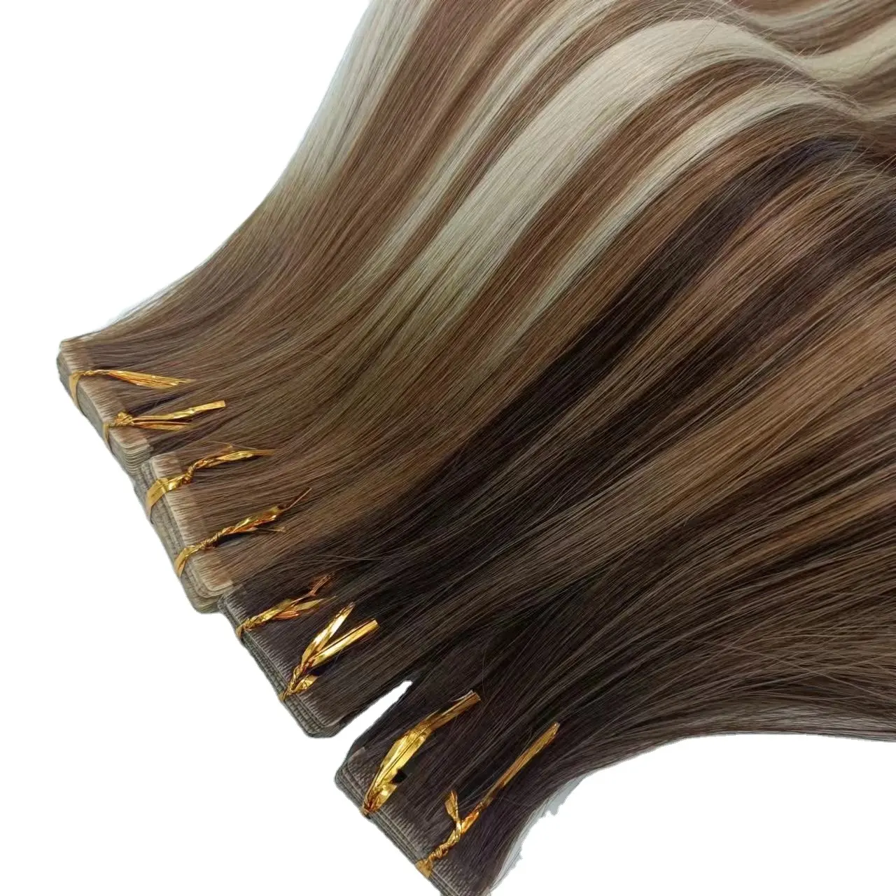 Venta al por mayor cinta natural cruda en extensiones de cabello cutícula completa 100 cinta de cabello humano virgen Remy en extensiones