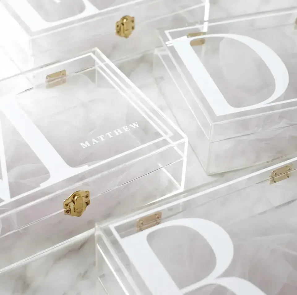 잠금 아크릴 디스플레이 케이스와 럭셔리 사용자 정의 로고 투명 선물 상자 투명 아크릴 상자 생일 결혼 기념품
