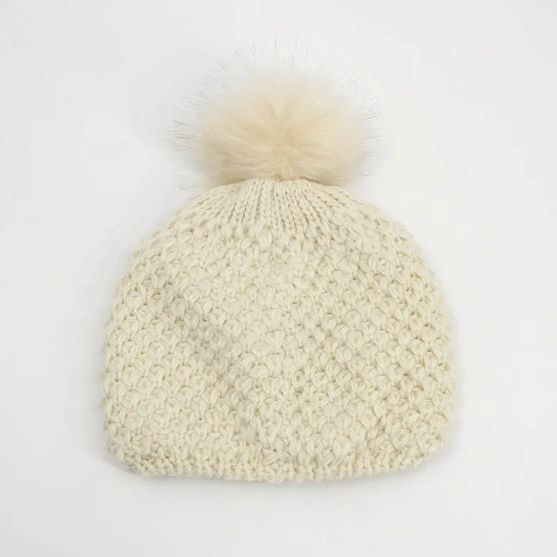 Inverno exterior Multi Color Waffle 100% Acrílico Malha Pompom Beanie