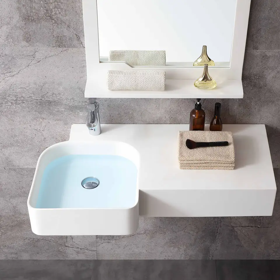 DIKALAN-lavabo de acrílico sólido, lavabo de lujo de piedra artificial para Baño