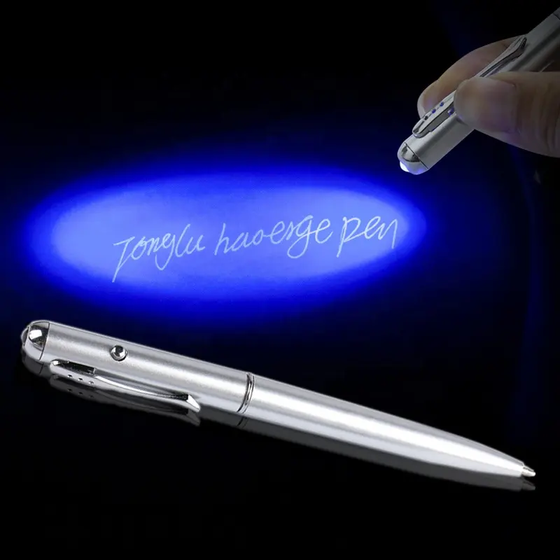 قلم حبر جاف إضاءة فوق بنفسجية LED سحرية إبداعية 2022 مع قلم تجسس سري بحبر غير مرئي