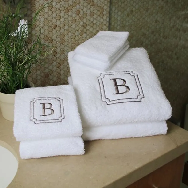 Conjuntos de toalhas brancas bordadas personalizadas para spa, toalha de banho luxuosa 100% algodão e terry, toalhas de hotel