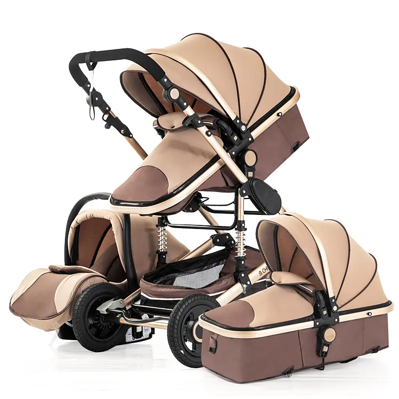 Carrinho de bebê luxuoso 3 em 1 para bebês, carrinho de bebê multifuncional com paisagem alta, assento e carrinho de bebê