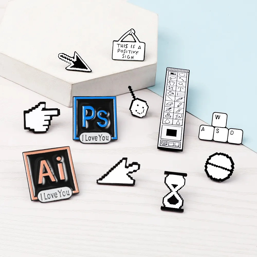 Classical Pixel Cursors Brooch Photoshop Toolbar Pins AI Quotes Enamel Hourglass Computer Window Icon Pointer Arrow Badges