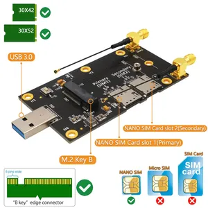 NGFF M.2 to USB 3.0アダプターw/ 2アンテナM2キーB to USBタイプAコンバーターライザーカード3G 4G 5G WWAN LTE用デュアルカードスロット付き - Product Image 6