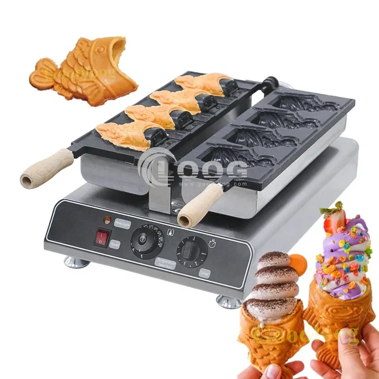 เครื่องทำวาฟเฟิล Taiyaki แบบเปิดปาก,เครื่องทำวาฟเฟิล Taiyaki ขนาดเล็กอุปกรณ์ห้องครัว220V จำนวน4ชิ้น