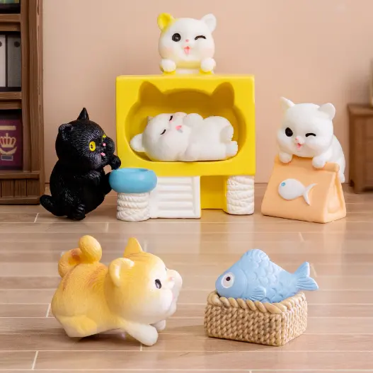 Kawaii sevimli çocuk oyuncakları dollhouse ağacı tezgah dekor peri figürler rakamlar bahçe minyatür kedi çöp kedi maması