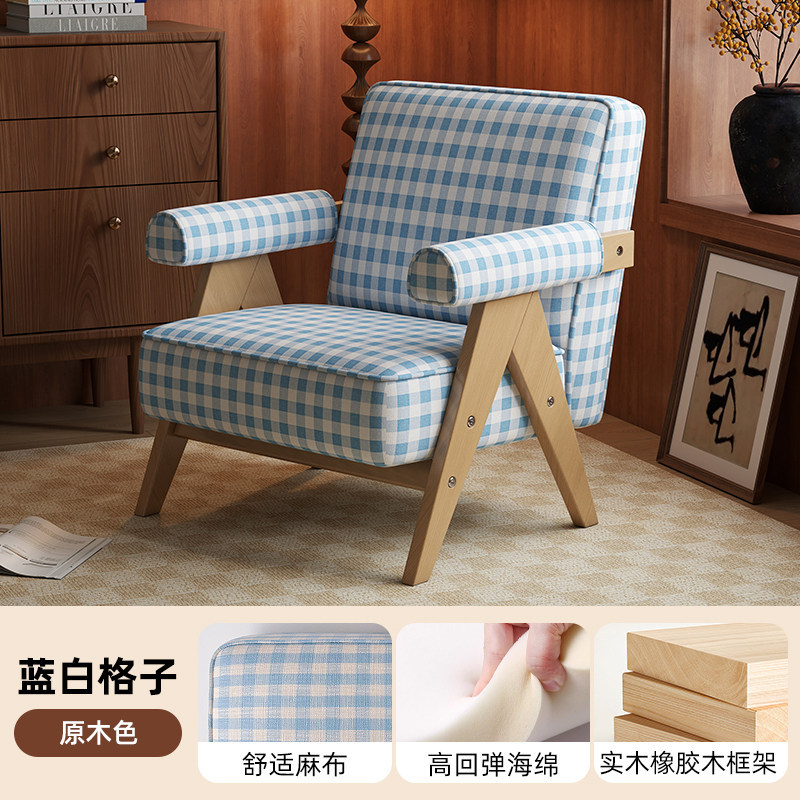 lino-blu bianco a quadri, gambe in legno naturale