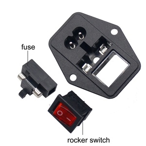 赤色光ロッカースイッチとヒューズホルダー付きIEC60320C8電源ソケット - Product Image 3