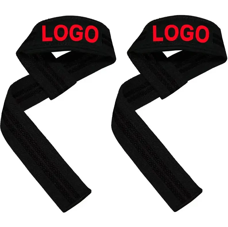 Logo warna kustom tali angkat berat olahraga dapat diatur tebal kaku hitam Gym tali pergelangan tangan angkat beban