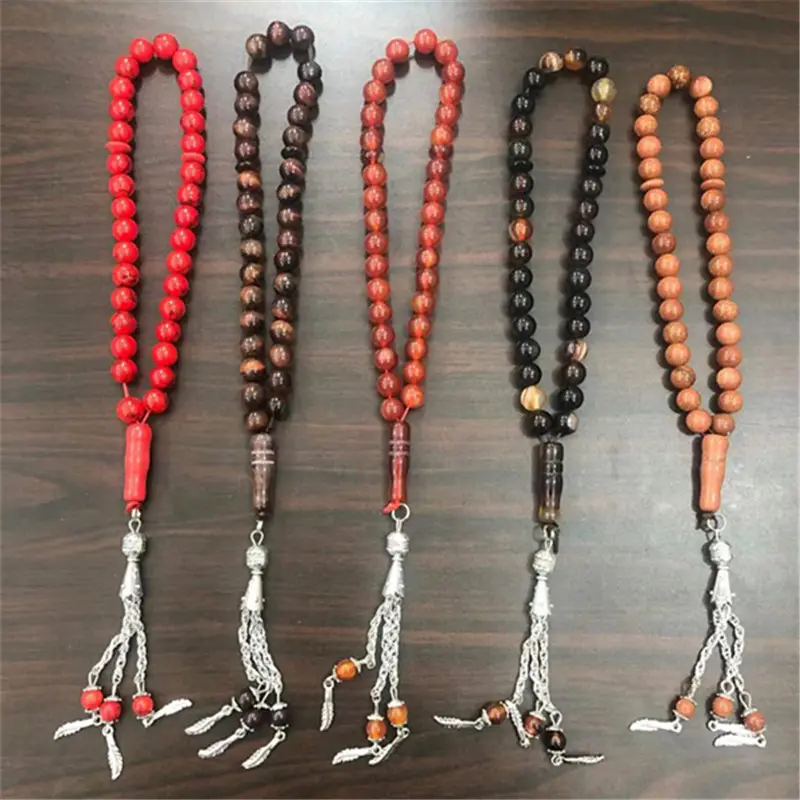 Pulsera musulmana de 33 cuentas de oración para hombre y mujer, brazalete de ágata, joyería Islámica