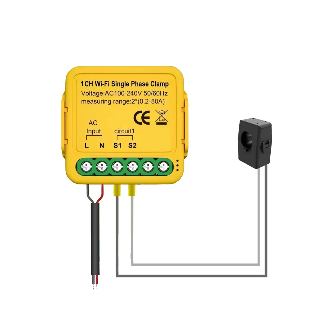 WIFI Smart misuratore di energia monofase Monitor di consumo misuratore di potenza per il monitoraggio Tuya 80ACT morsetto trasformatore di corrente