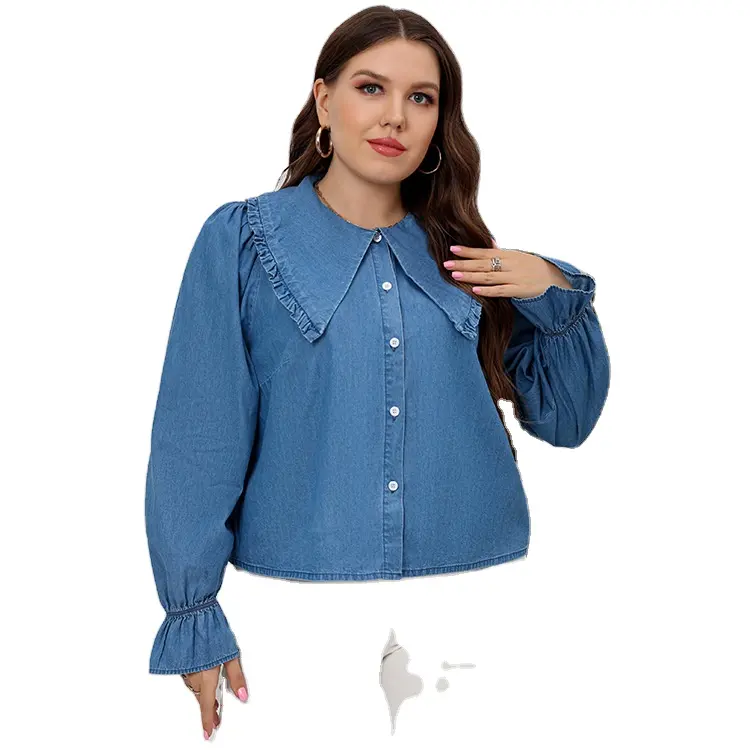 2024SS Nuevo estilo Venta caliente 100% Algodón Denim Tallas grandes Camisas de mujer Niñas Blusa de mezclilla