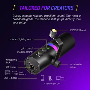 XLR Dynamic <strong>Microphone</strong> Stand Sound Card Preamplifier Monitor Speaker Professional Recording Studio Kit - Product Image 2
