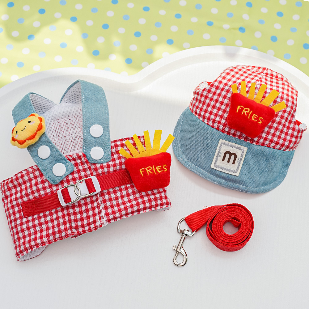 Three piece set of french fries with red checkered pattern