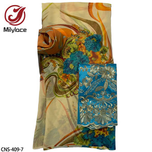 真丝绸2码乔治蕾丝面料花朵图案印花穆斯林丝绸面料 - Product Image 2