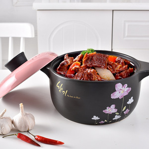批发厨房北欧粉色花朵印花陶瓷器皿烹饪火锅陶罐烹饪陶瓷大砂锅