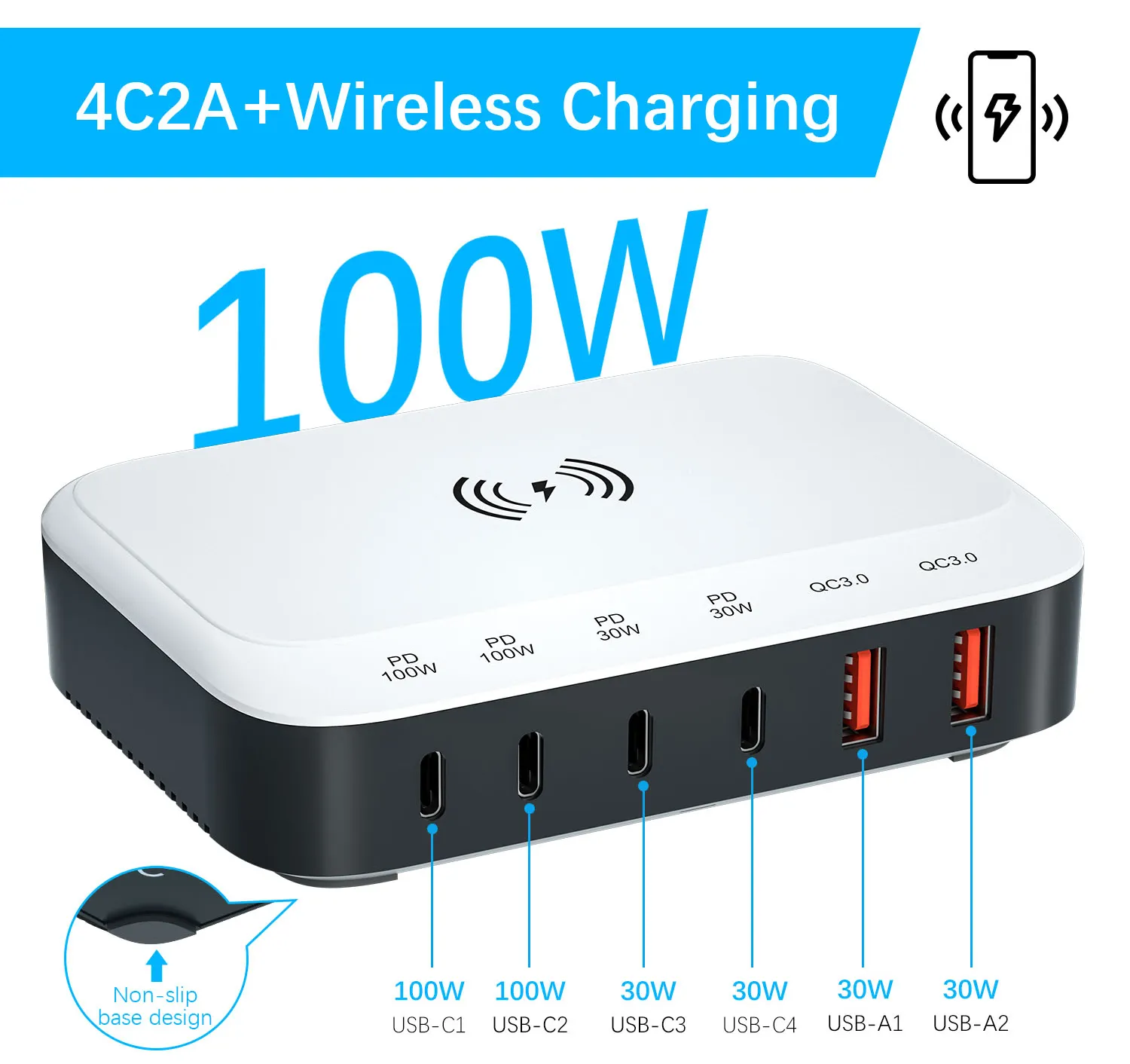 Chargeur universel sans fil multifonction Pd Qc 100W 15W Type C Usb Gan Quick Custom Logo Portable Fast Charging pour Iphone