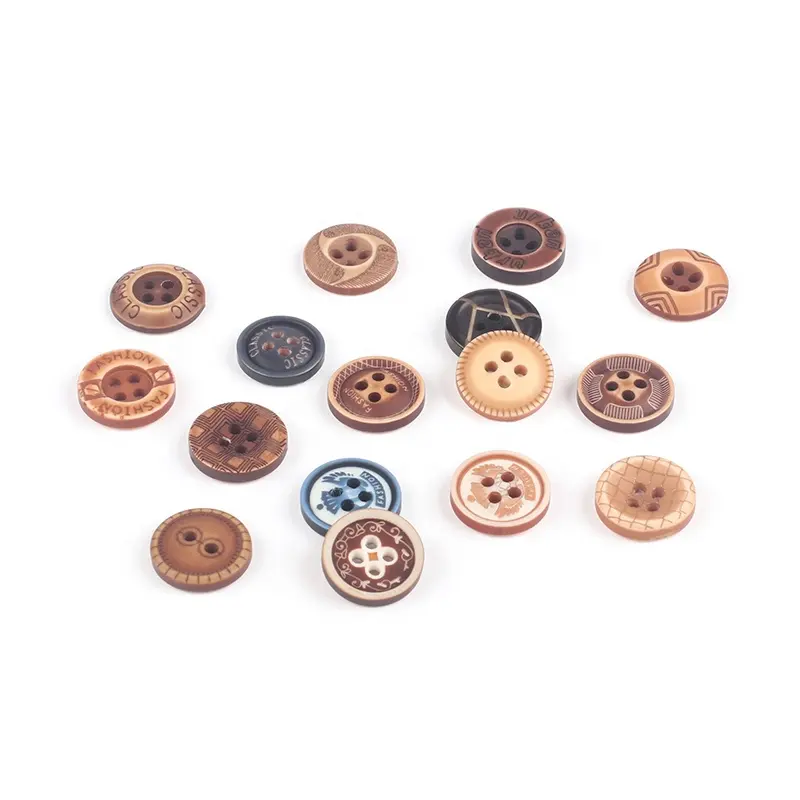 Botones de madera de imitación Retro clásicos para camisa, 11,5mm, 4 agujeros, costura redonda, café