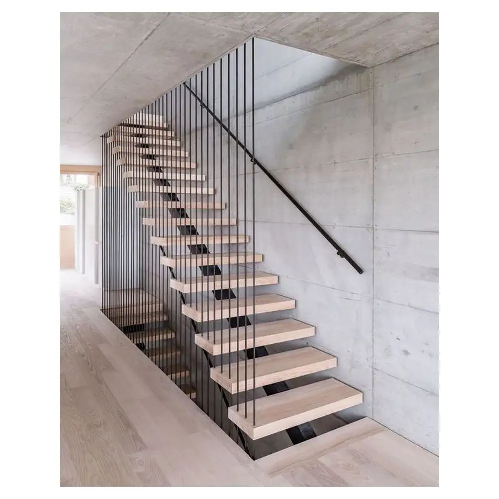 Prima Design Hochwertige gerade schwimmende Treppen aus massivem Holz Glas-Edelstahl-Balken treppe