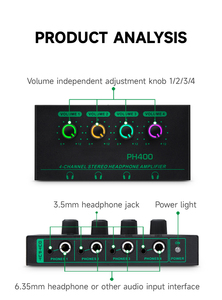 GAX-PH400プロフェッショナル4ウェイイヤホンアンプモニターディストリビューターStudio出力デバイスオーディオインターフェイスサウンドカード録音 - Product Image 3