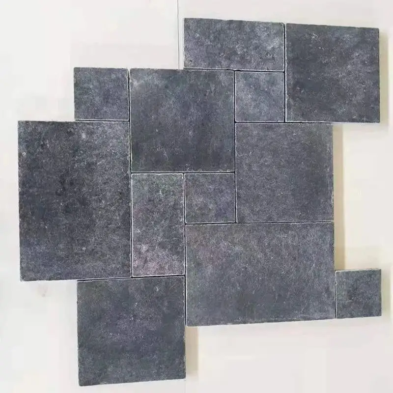 Azulejos de piedra caliza negra de piedra natural Azulejos de suelo exterior Piedra caliza para revestimiento de paredes de villas Pisos decorativos