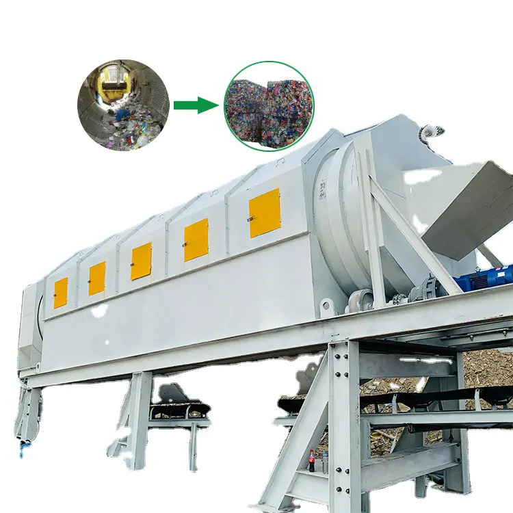 Máquina de gerenciamento de resíduos sólidos msw linha de classificação trommel tela tambor equipamentos metal plástico máquina de classificação de resíduos