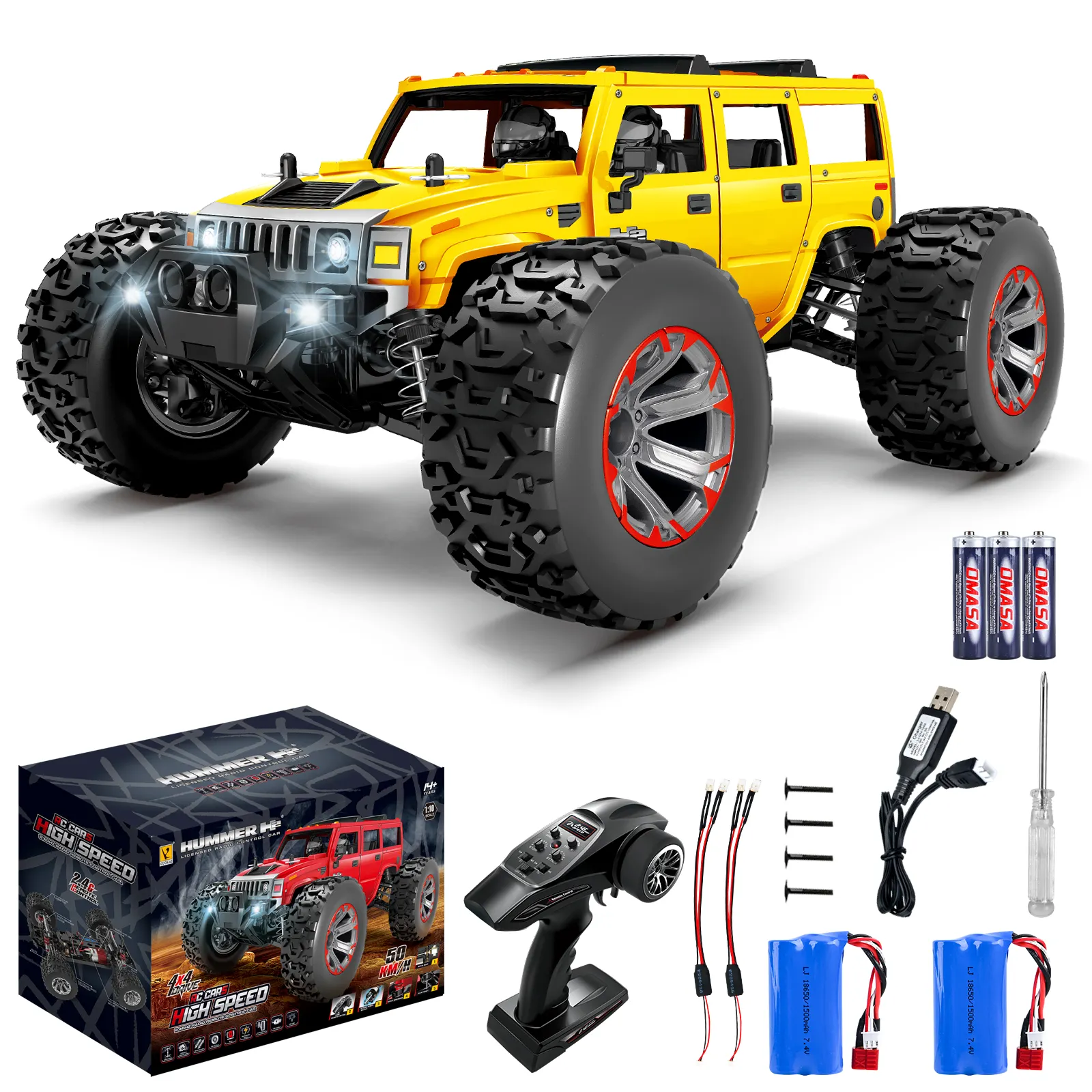 2.4G rc hummer h2 1:10 rc carro oyuncak araba off road 4wd carro 7.4V-1500MA 18650 velocidade recarregável em 50km RC550 escovado